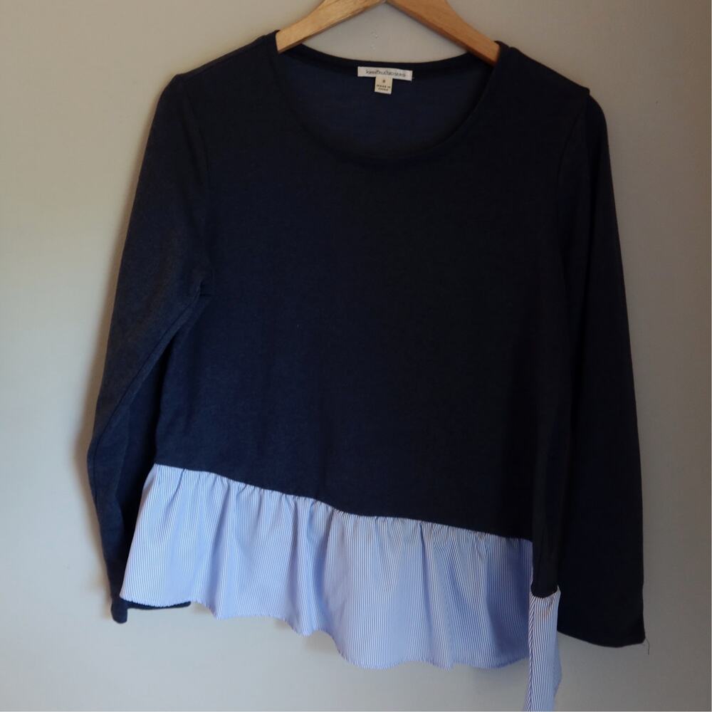 John Paul Richard Blue Asymmetrical Striped Hem Sweatshirt S